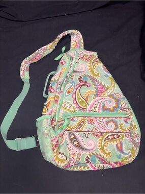 Vera Bradley Mint Green Quilted Paisley Pickleball Sling Backpack